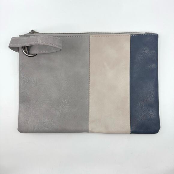 Clutch Bag Gray/Taupe/Blue Wristlet Purse Envelop Chain Handbag Foldover Pouch - Picture 3 of 5